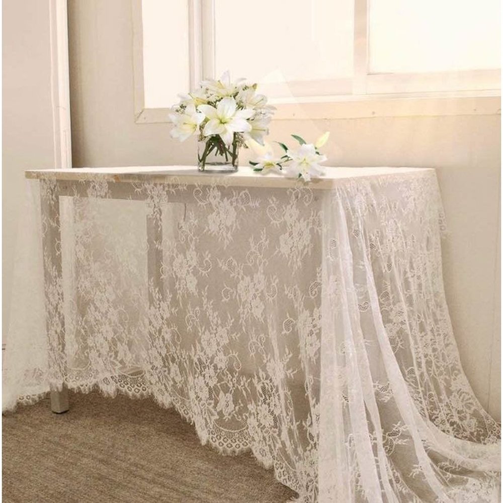 White Lace Tablecloth 60x120” Overlay Vintage Boho Embroidered Linen New